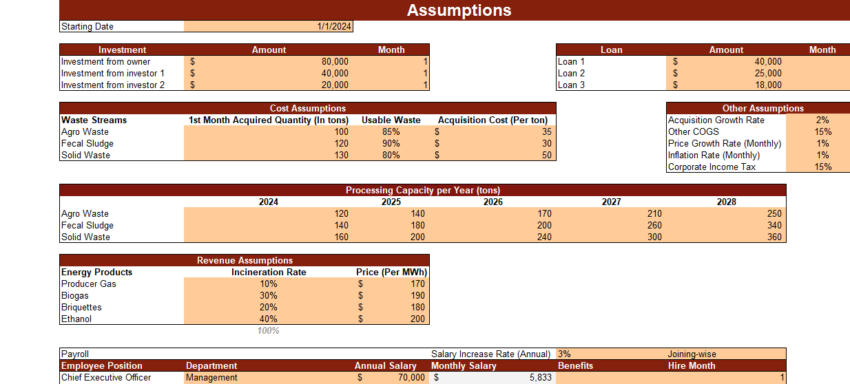 Waste to Energy Financial Model
