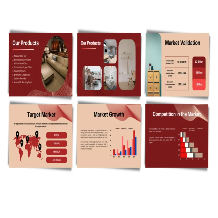 Online Furniture Store Pitch Deck Template - Feature Image Market Validation and Size