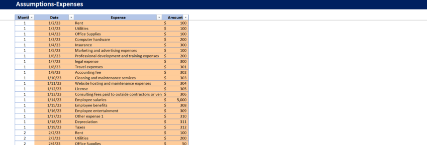 Consulting Budget Template-Expenses Assumptions