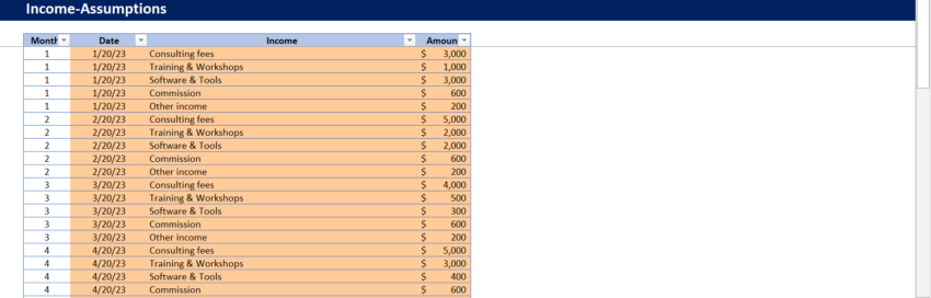 Consulting Budget Template-Income Assumptions