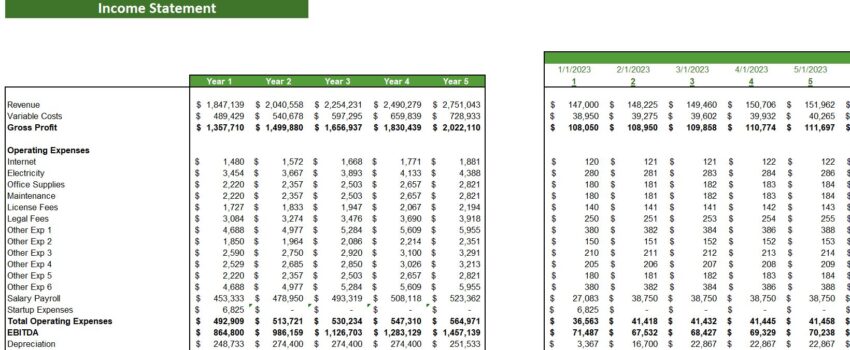 Logging Excel Financial Model- Income Statement