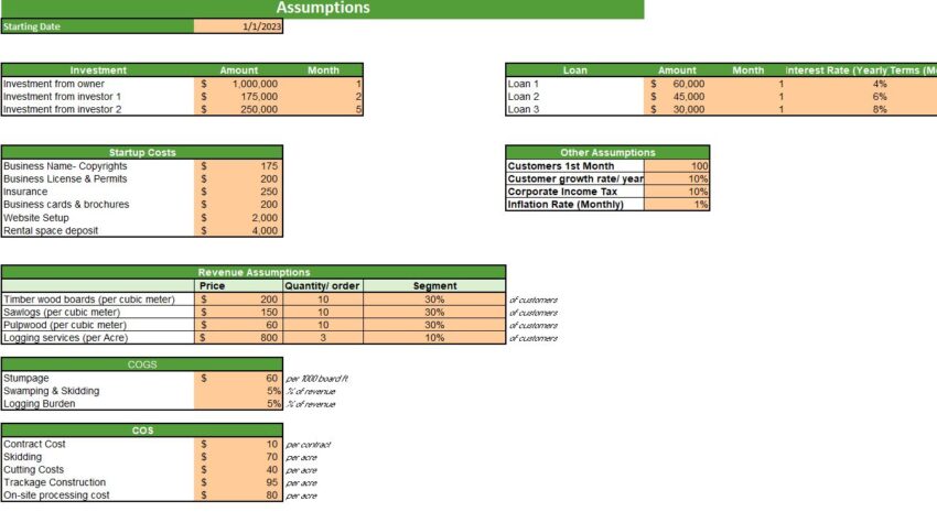Logging Excel Financial Model- Input Sheet