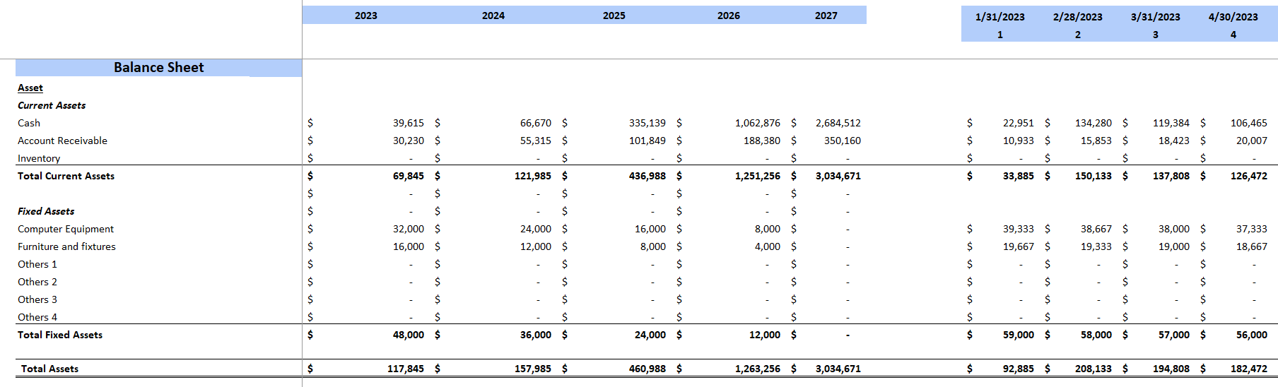Pub Excel Financial Model Template-Balance Sheet