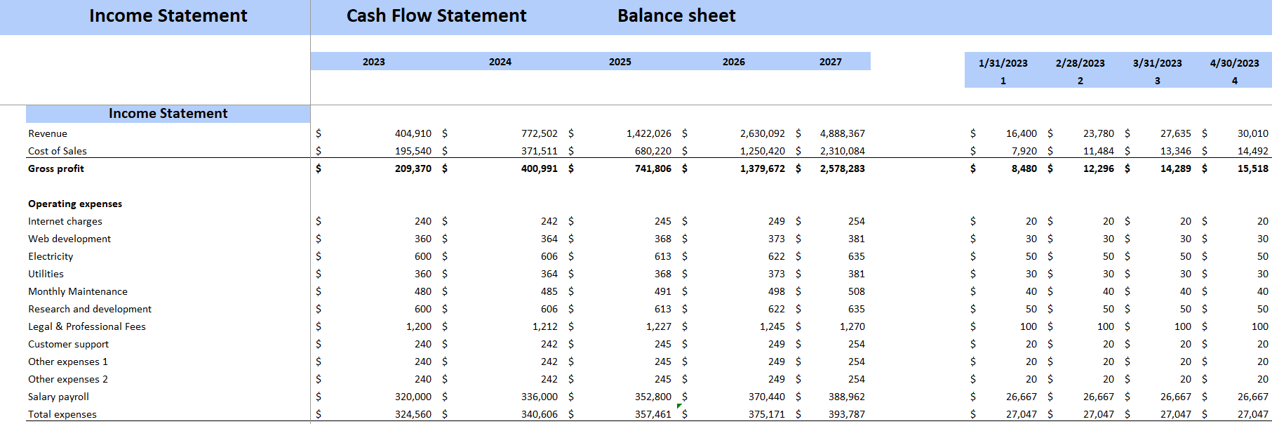 Pub Excel Financial Model Template-Income Statement