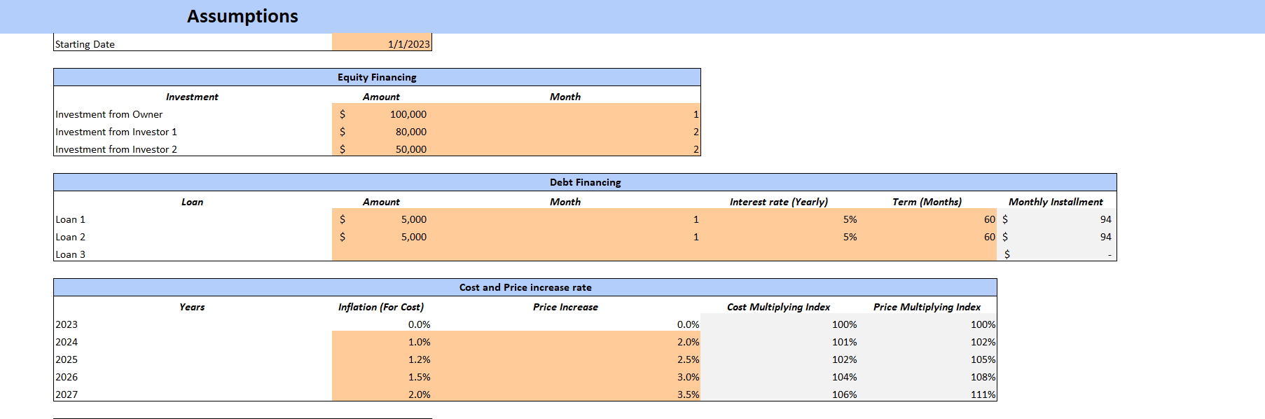 Pub Excel Financial Model Template-Input