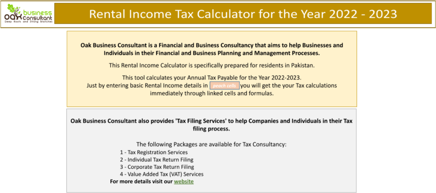 Rental Income Tax Calculator Excel Template