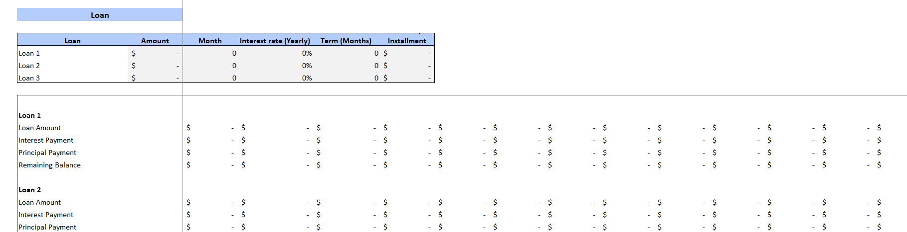 Summer Camp Financial Model Excel Template-Loan