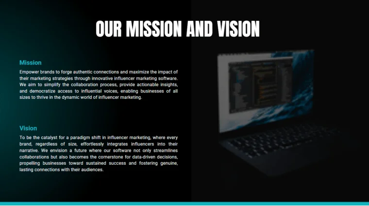 Influencer Marketing Software Pitch Deck Template - Our Mission and Vision