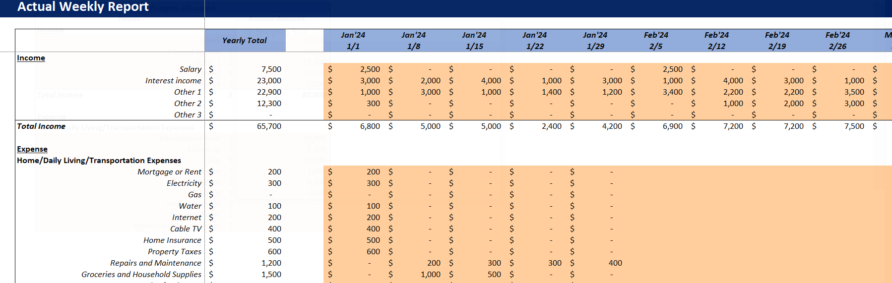 Weekly Budget Planner Template-Actual Weekly Report