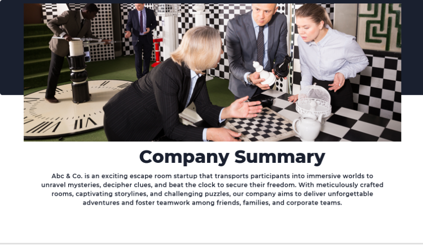 Escape Room Pitch Deck Template-Company Summary
