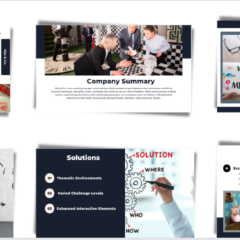 Escape Room Pitch Deck Template-Company summary-vision and mission-problems and solution-our services