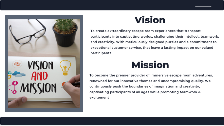Escape Room Pitch Deck Template-Vision and Mission