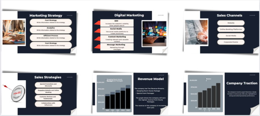 Escape Room Pitch Deck Template-marketing strategy-sales strategy-company traction