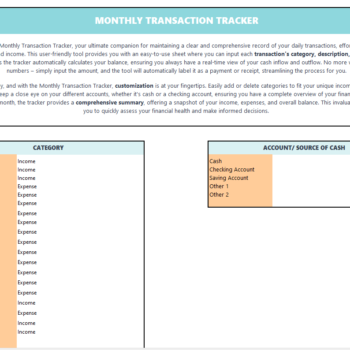 Monthly Transaction Tracker- Categories