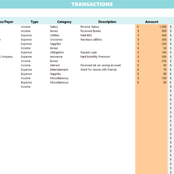 Monthly Transaction Tracker- Transaction Sheet