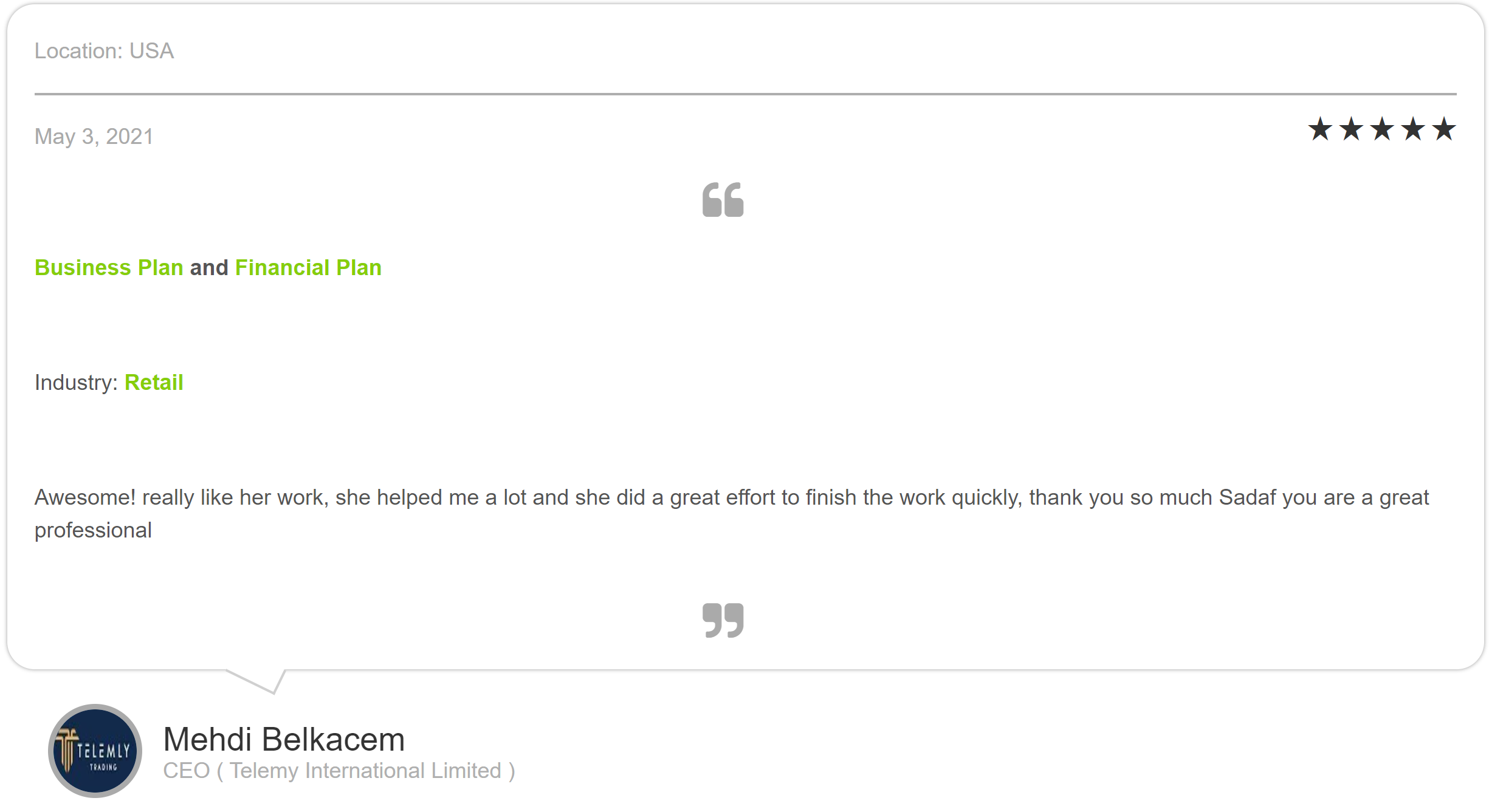 E-commerce Business Plan Template-Testimonial