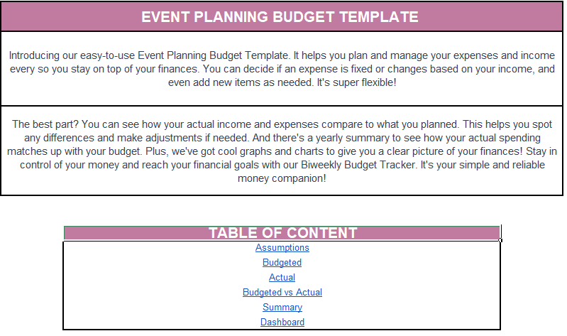 Event Planning Budget Template Excel Financial Model-Description