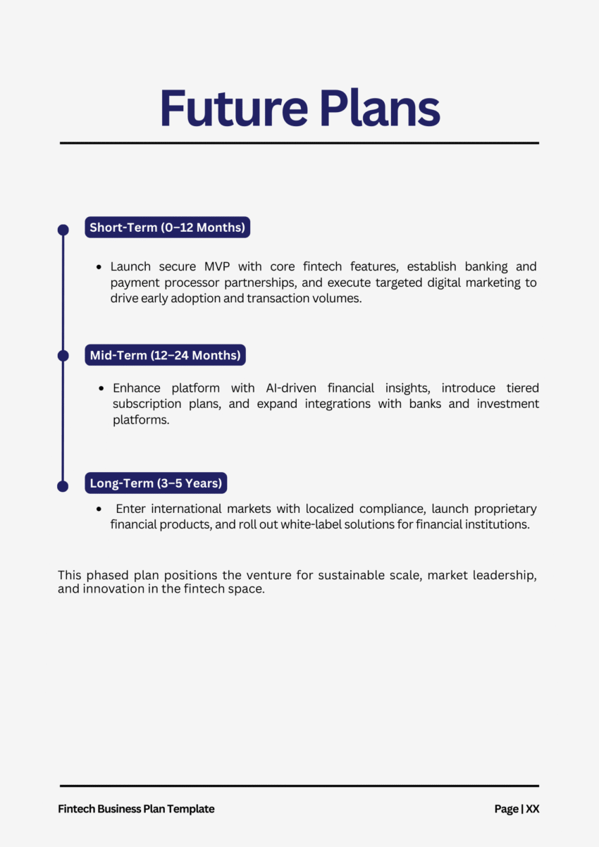 Fintech Business Plan Template - Future Plan