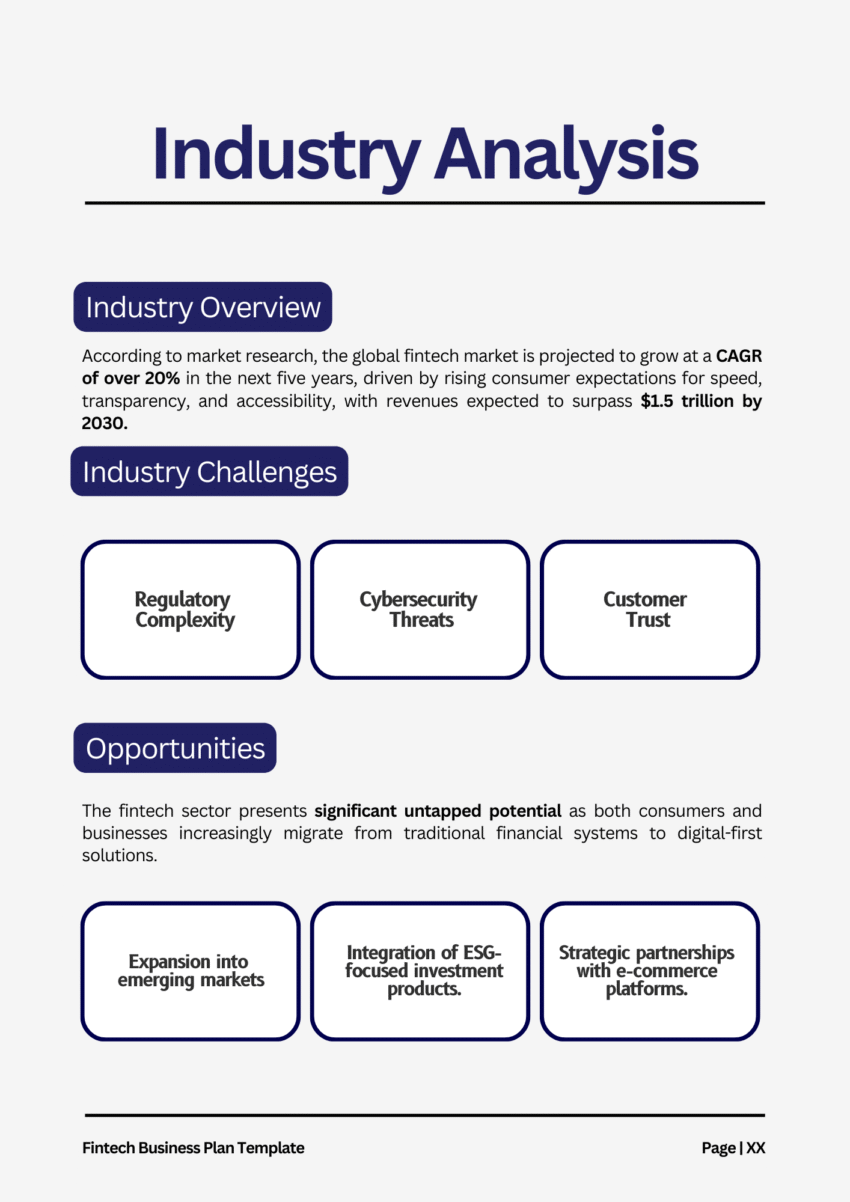 Fintech Business Plan Template - Industry Analysis