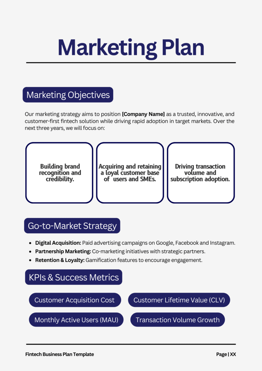 Fintech Business Plan Template - Marketing Plan