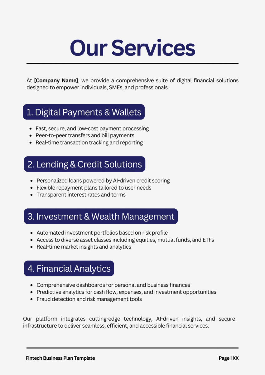 Fintech Business Plan Template - Our Services