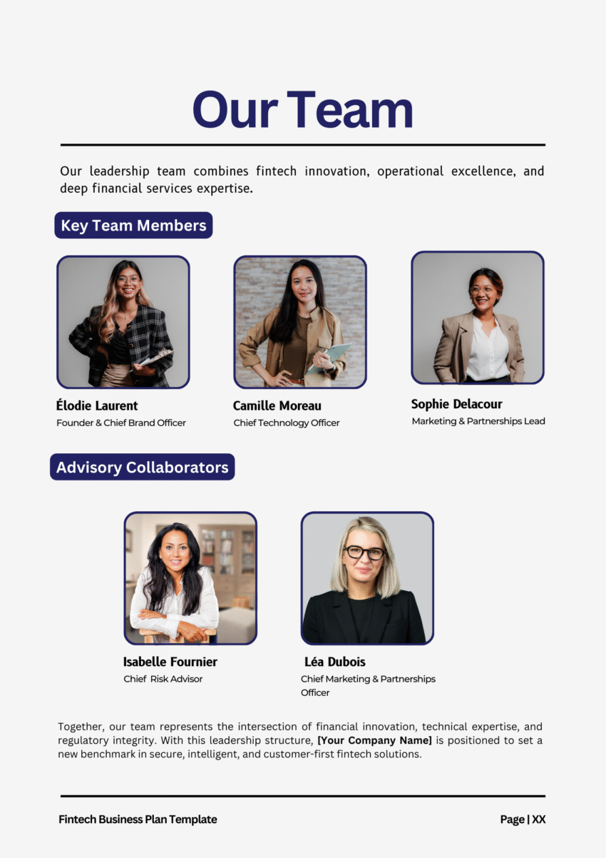 Fintech Business Plan Template - Our Team