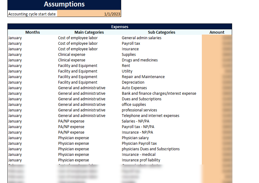Medical Practice Ac counting Model Case Study - Assumptions