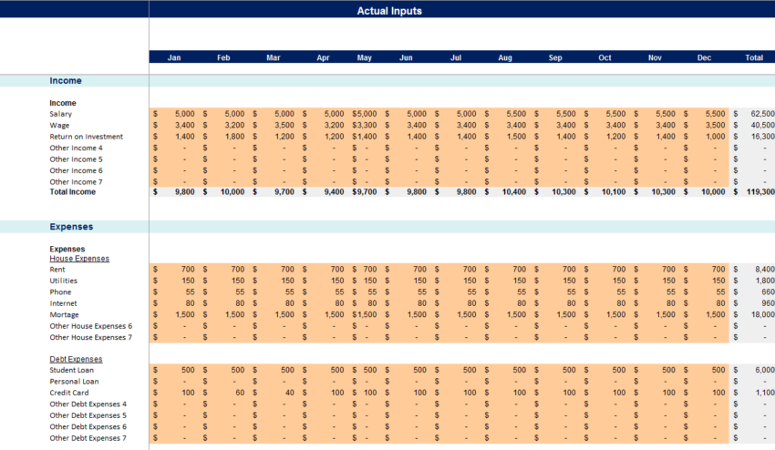 Personal Budget Planner-Actual Input