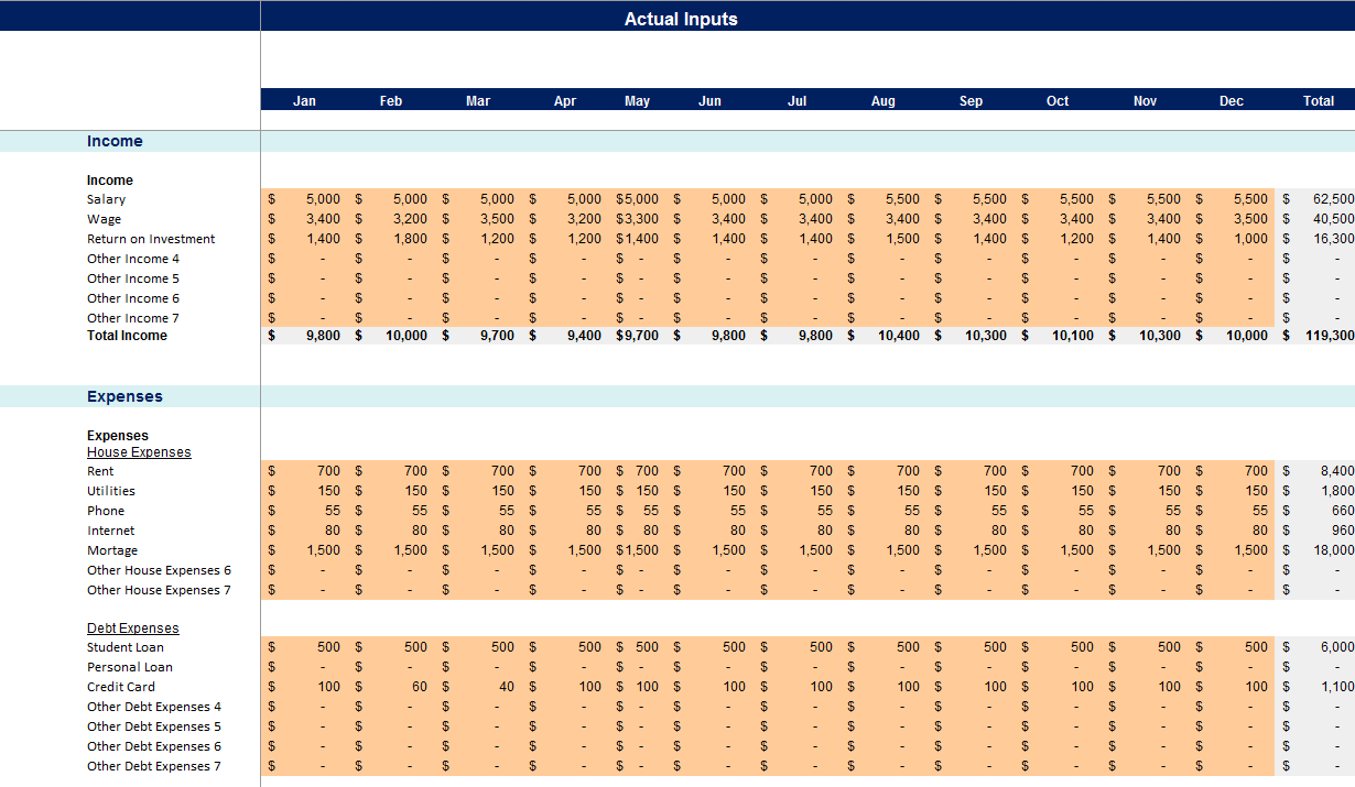 Personal Budget Planner-Actual Input