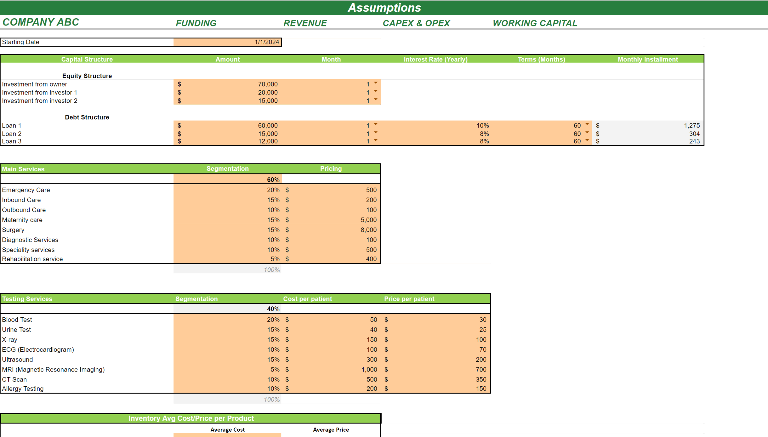 Physician Consultation Services Excel Financial Model Projection Template-Input Sheet