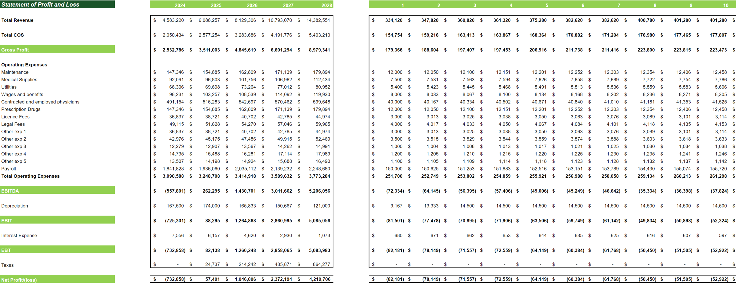 Physician Consultation Services Excel Financial Model Projection Template-Profit and Loss