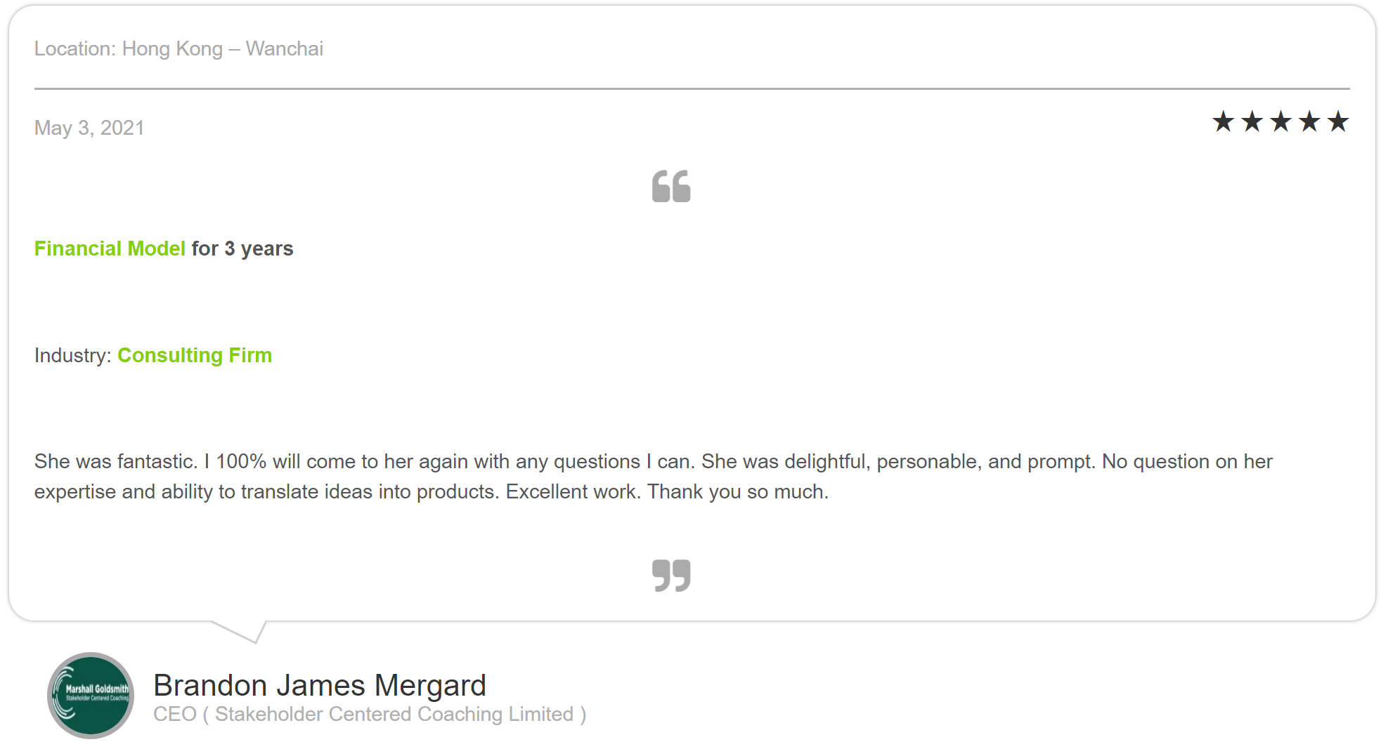 Physician Consultation Services Excel Financial Model Projection Template-Testimonial