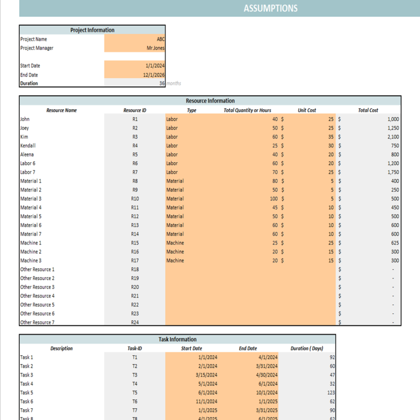 Project Budget Template -Input