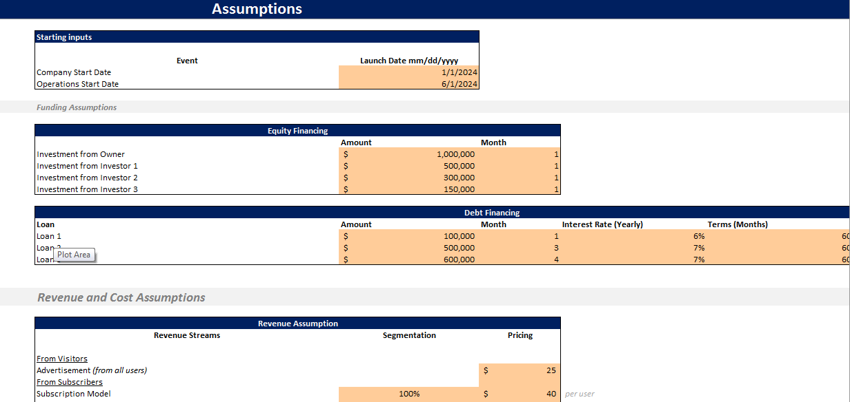 Social Media Platform Excel Financial Model Projection Template-Assumption