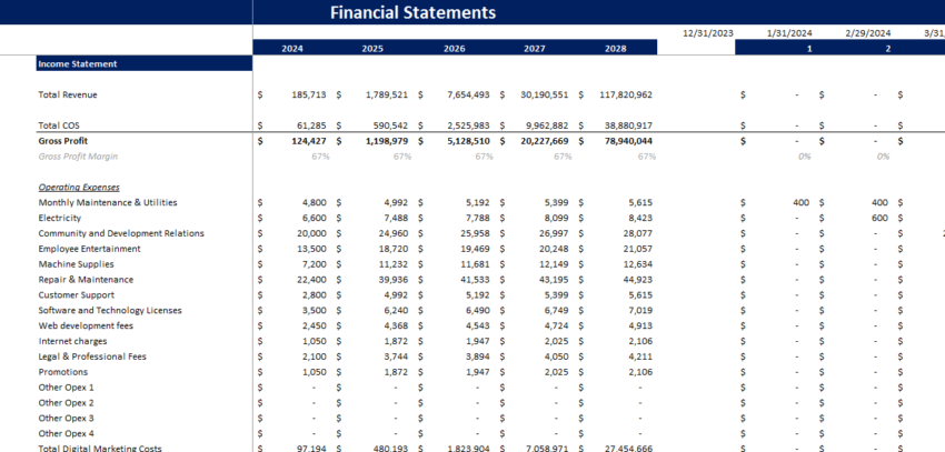 Social Media Platform Excel Financial Model Projection Template-Income Statement