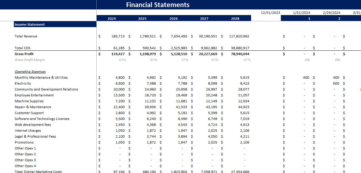 Social Media Platform Excel Financial Model Projection Template-Income Statement