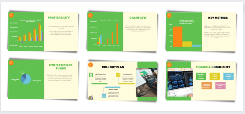 Tennis Club Pitch Deck Template-Financial highlights-utilization of funds-key metrics