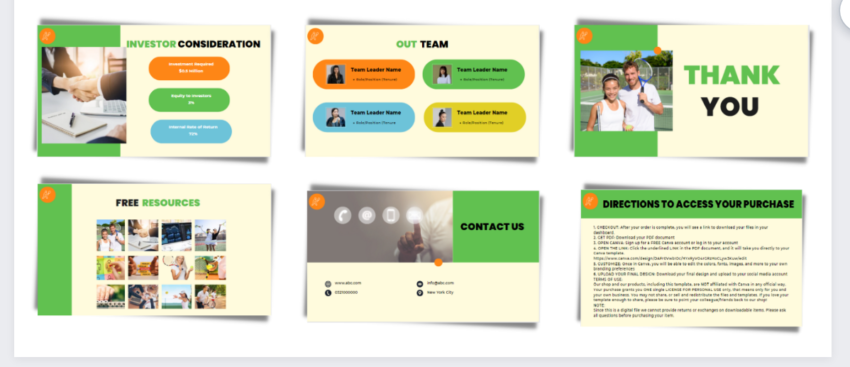 Tennis Club Pitch Deck Template-Investor consideration-team-free resources