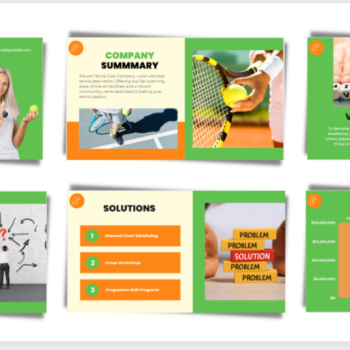 Tennis Club Pitch Deck Template-summary-problem & solutions-mission & vision