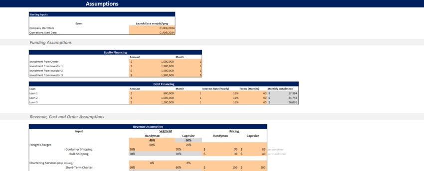 Vessel Voyage (Dry Cargo) Financial Model Template-Input Sheet