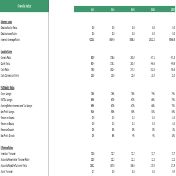 Bean Farming Financial Model Excel Projection Template -Financial Ratios