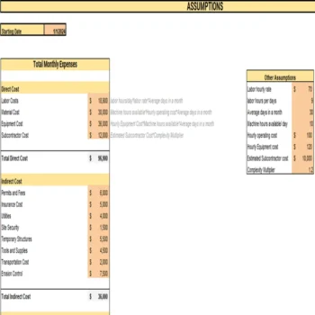 Construction Cost Tracking Spreadsheet-Assumptions