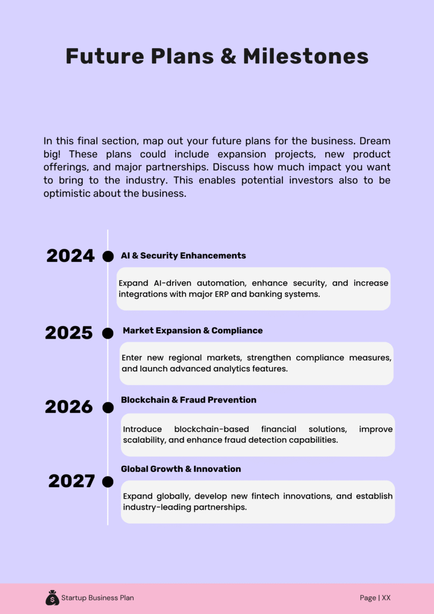 Fintech B2B Business Plan Template - Milestones