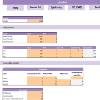 Frozen Food Multi-Channel Excel Financial Model - Input Sheet