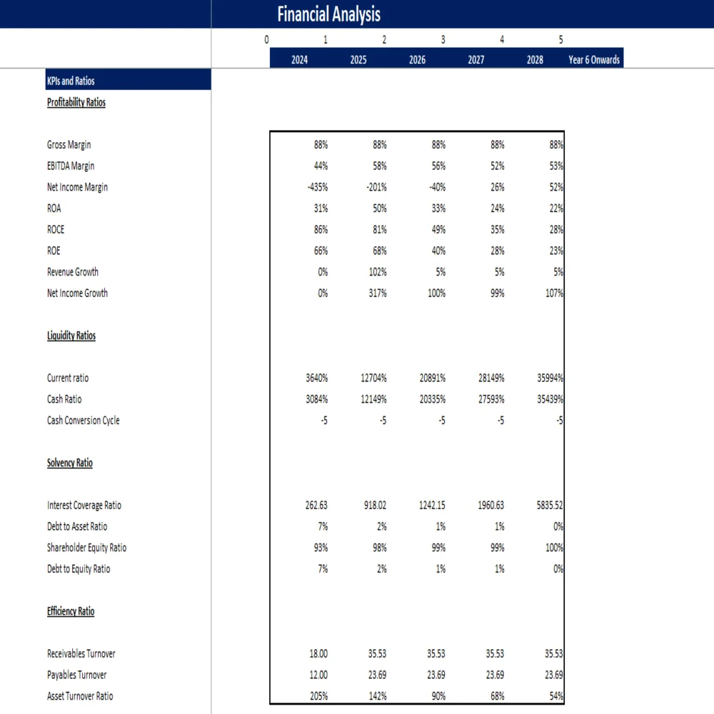 Laundromat Excel Financial Model Projection Template - KPIs and Ratios