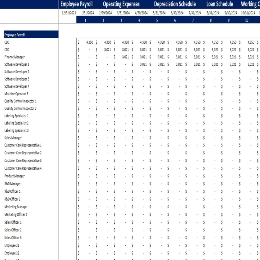 Laundromat Excel Financial Model Projection Template - Working Sheet
