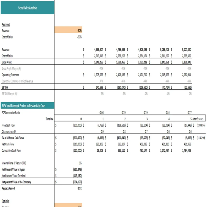 Rice farming financial model excel projection template - sensitivity analysis