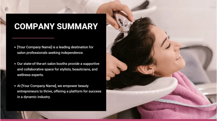 Salon Booth Rental Pitch Deck - Company Summary