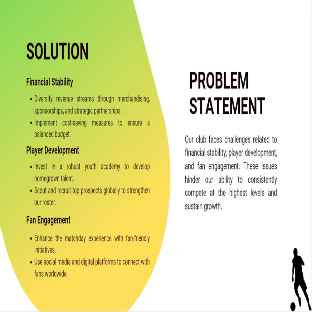 Soccer Club Pitch Deck Template - Problem Statement and Solution