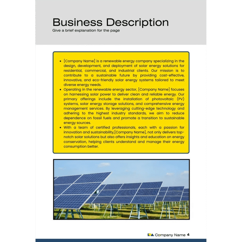 Solar Energy Business Plan Template - Business Description